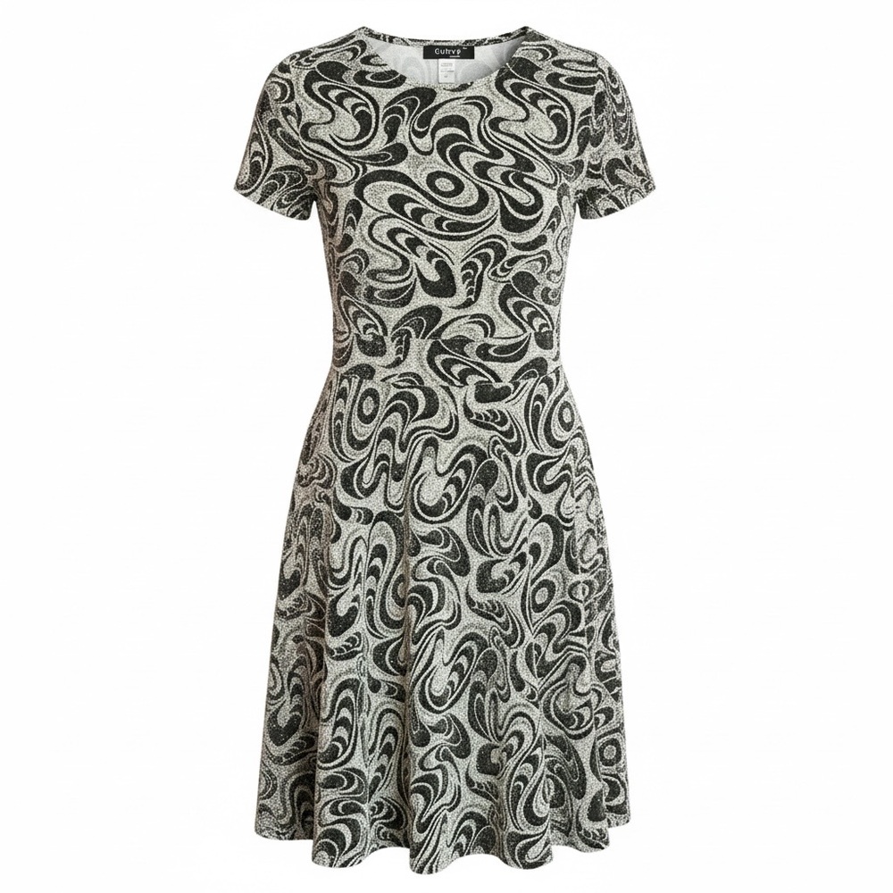 Black & White Swirl Short Sleeve Mini Dress